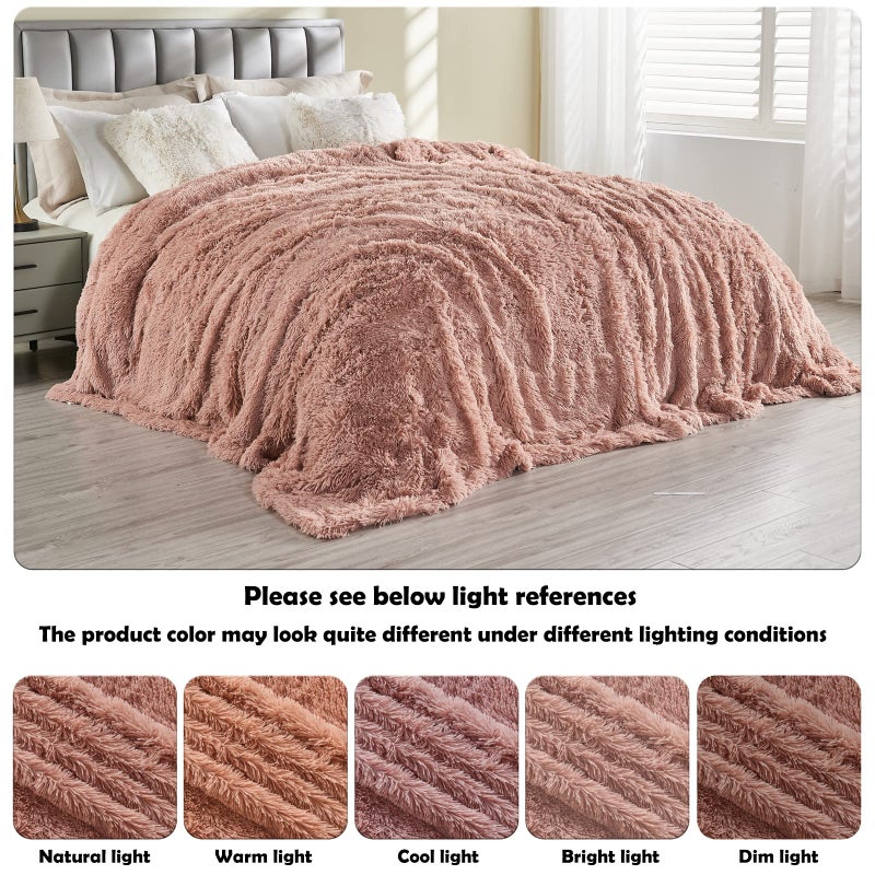 GONAAP Fuzzy Faux Fur Throw Blanket Twin Size Pink Super Soft Cozy Plush Fuzzy Shaggy Blanket for Couch Sofa Bed (Pink, Twin(60"x80")) - Image 4